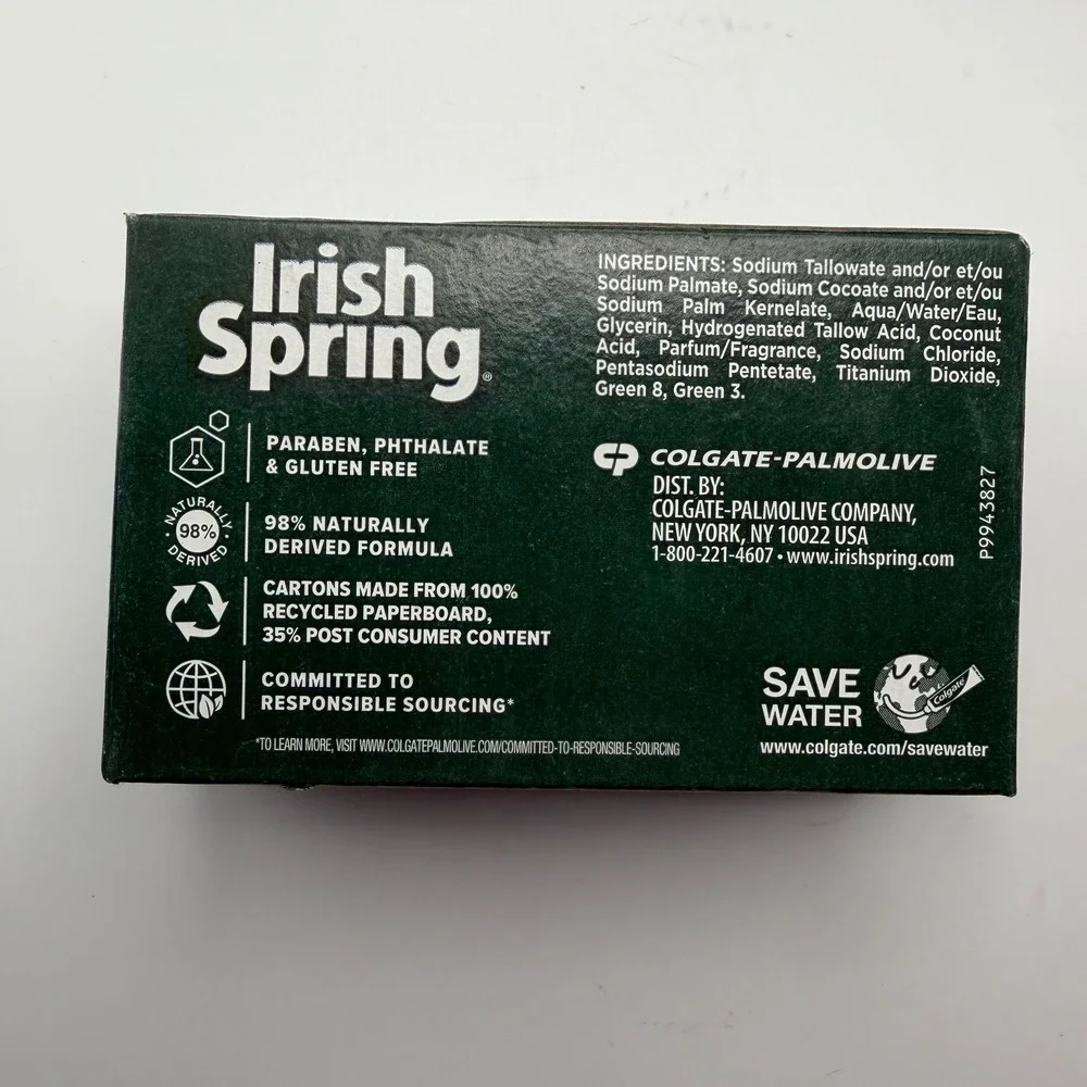 Irish Spring Original Deodorant Soap 4 Bars 3.7 oz No Flaxseed Linseed‎ Oil New